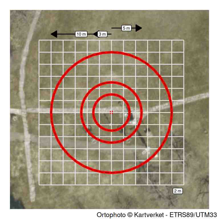 Grid and buffer with 'Norge i bilder' imagery.